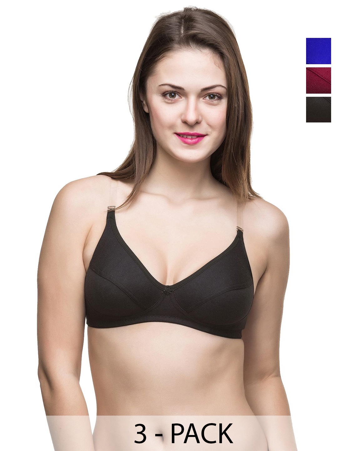 

Docare Pack Of 3 Full Coverage Non Padded Everyday Bra-All Day Comfort, Black