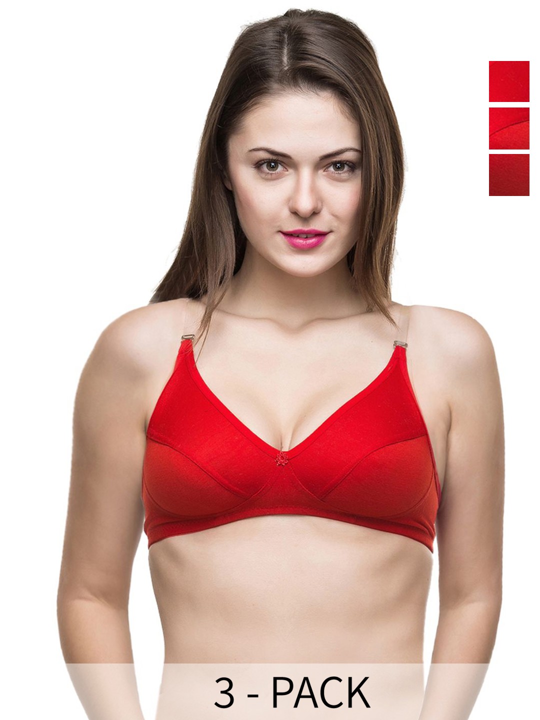 

Docare Pack Of 3 Full Coverage Everyday Bras All Day Comfort, Red