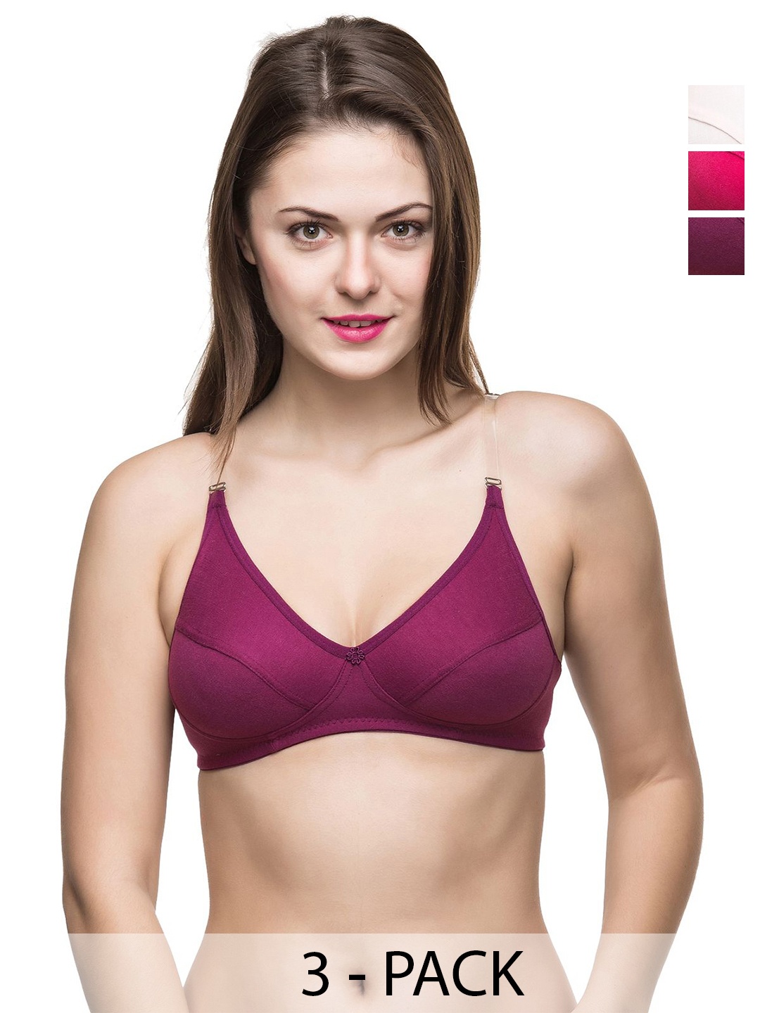 

Docare Pack Of 3 Full Coverage Non Padded All Day Comfort Bras, Purple