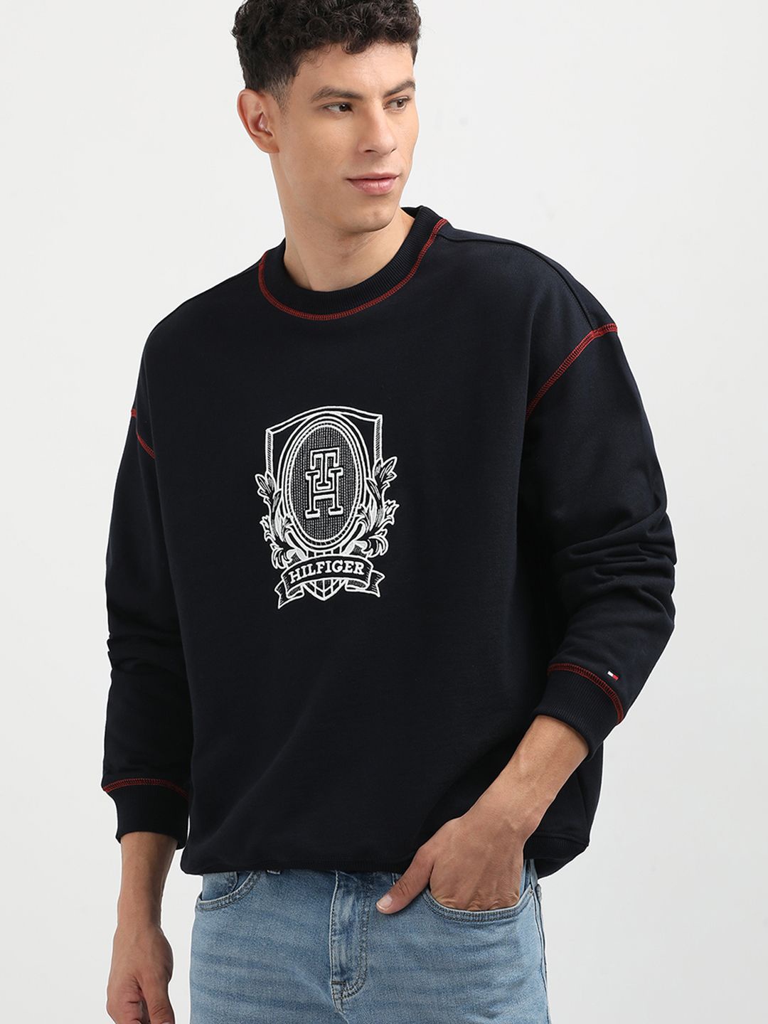 

Tommy Hilfiger Men Embroidered Typography Printed Sweatshirt, Navy blue