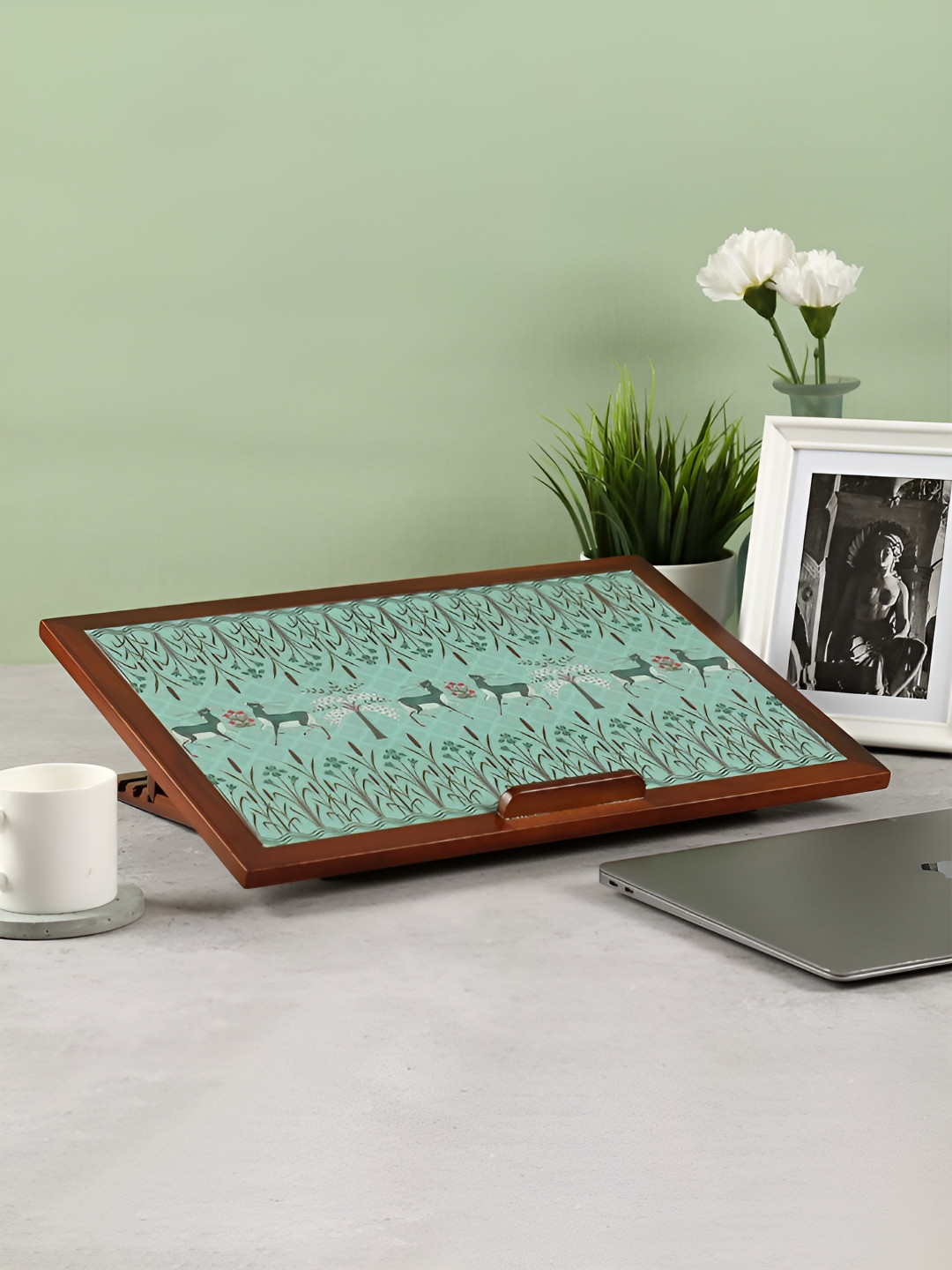 

India Circus by Krsnaa Mehta Green Printed Wooden Laptop Table