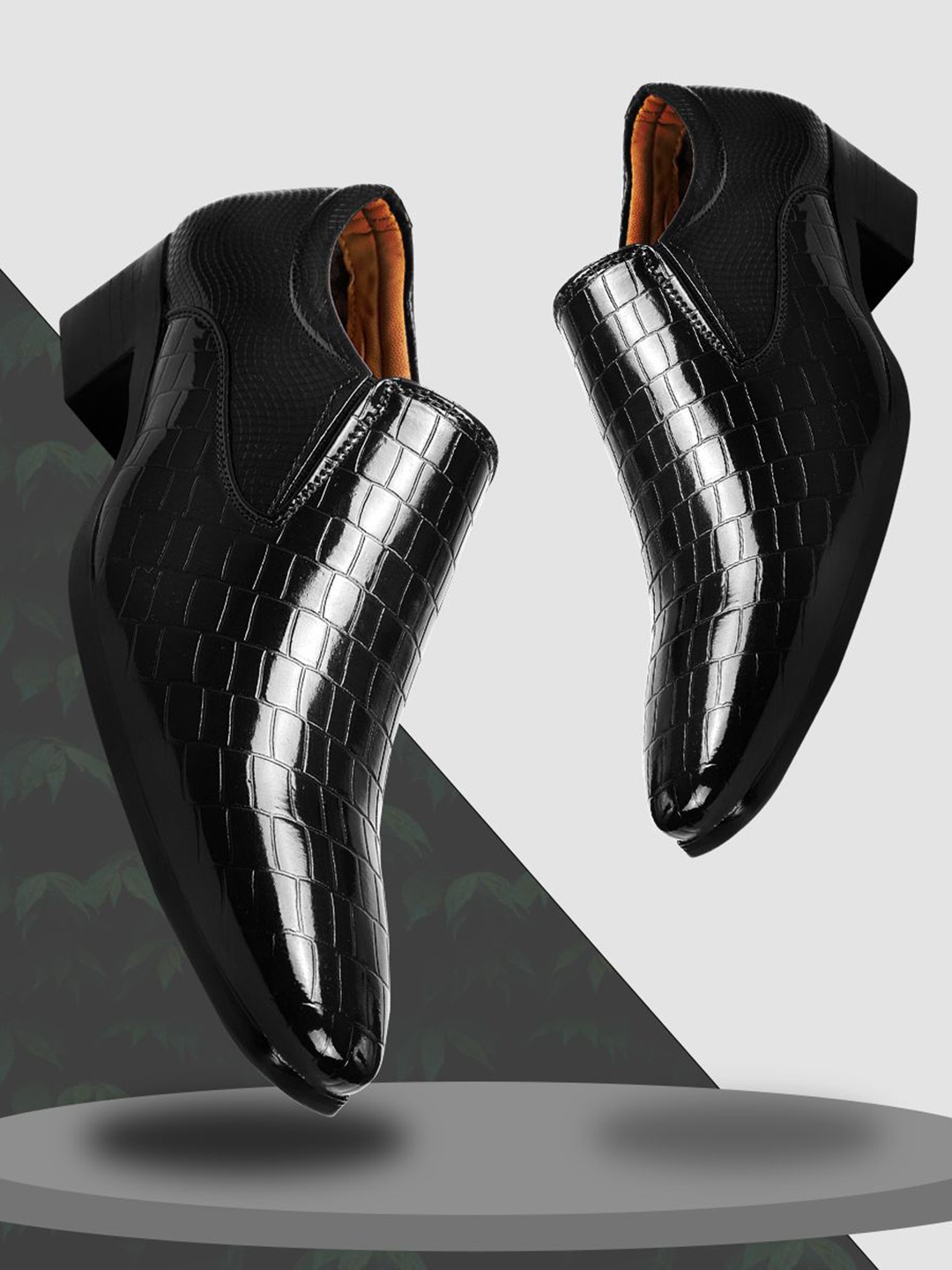 

Bxxy Men Textured Round Toe Formal Slip-Ons Shoes, Black