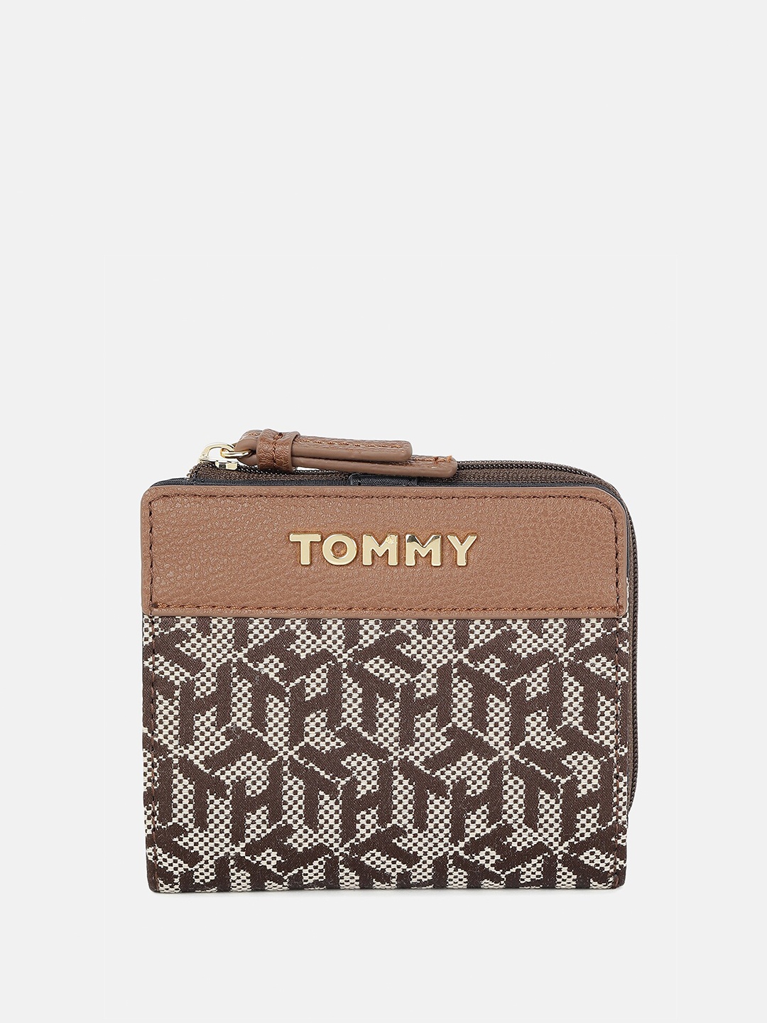 

Tommy Hilfiger Women Typography Textured Zip Around Wallet, Brown
