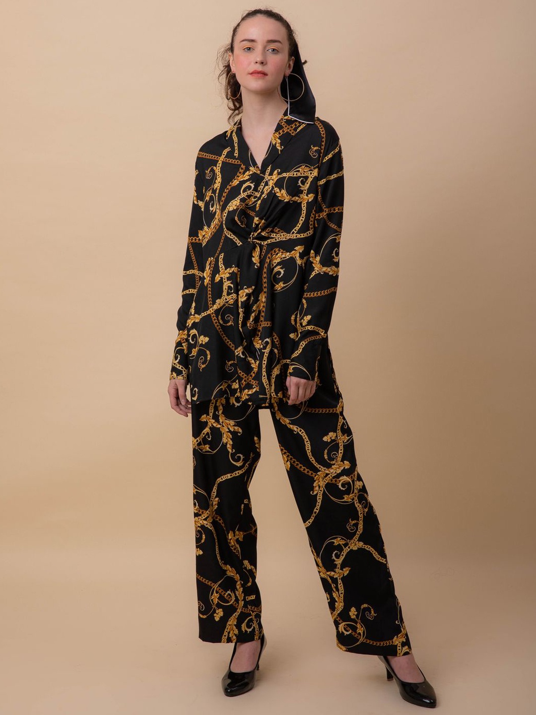 

Ezme Studio Printed Shirt with Trousers, Black