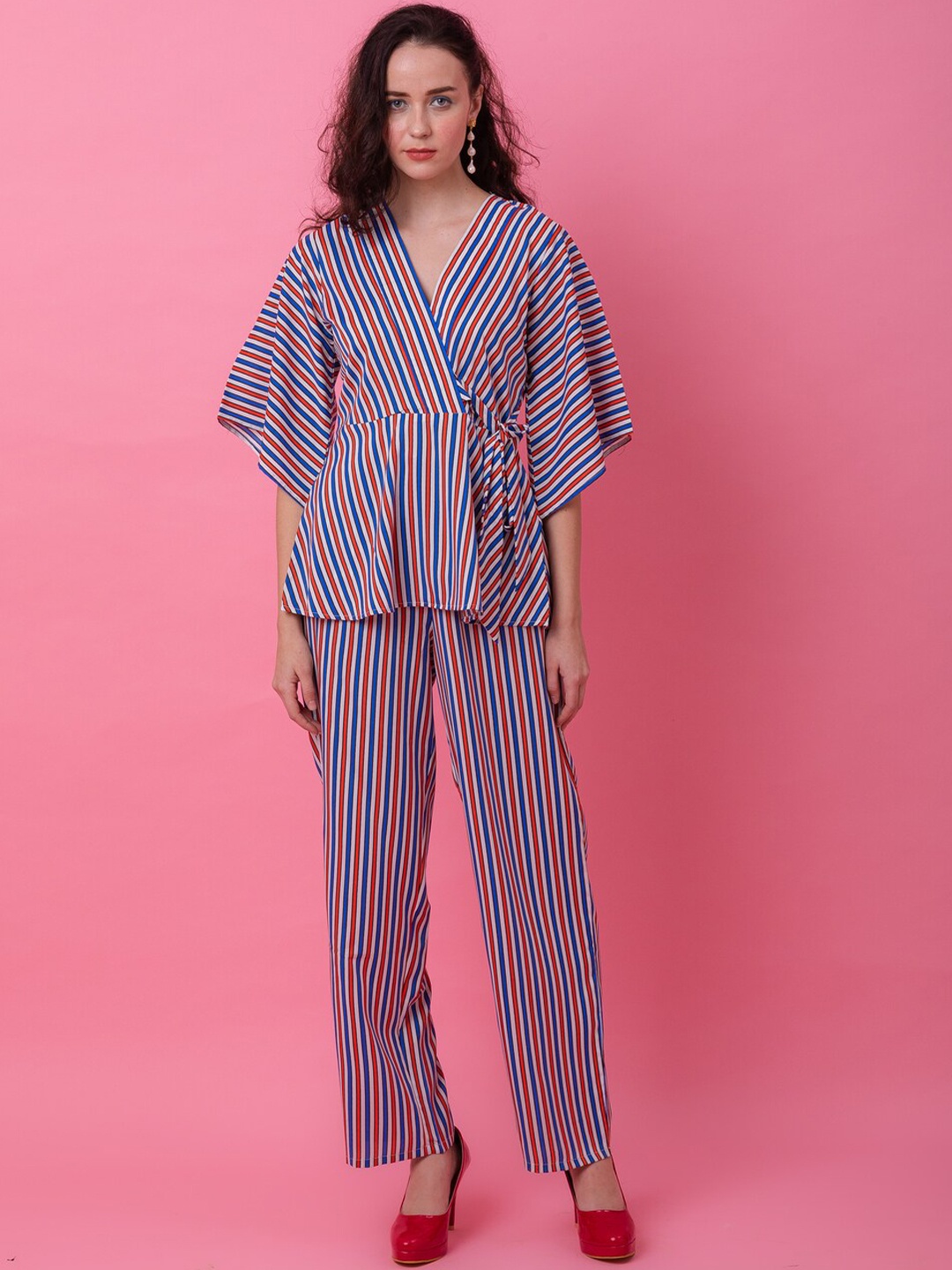 

Ezme Studio Striped Top With Trousers Co-Ords, Blue