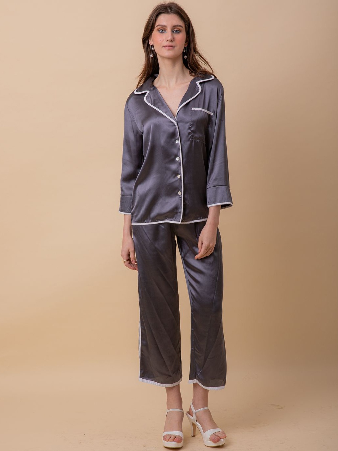 

Ezme Studio Shirt Collar Neck Shirt & Flared Trouser Co-Ords, Grey
