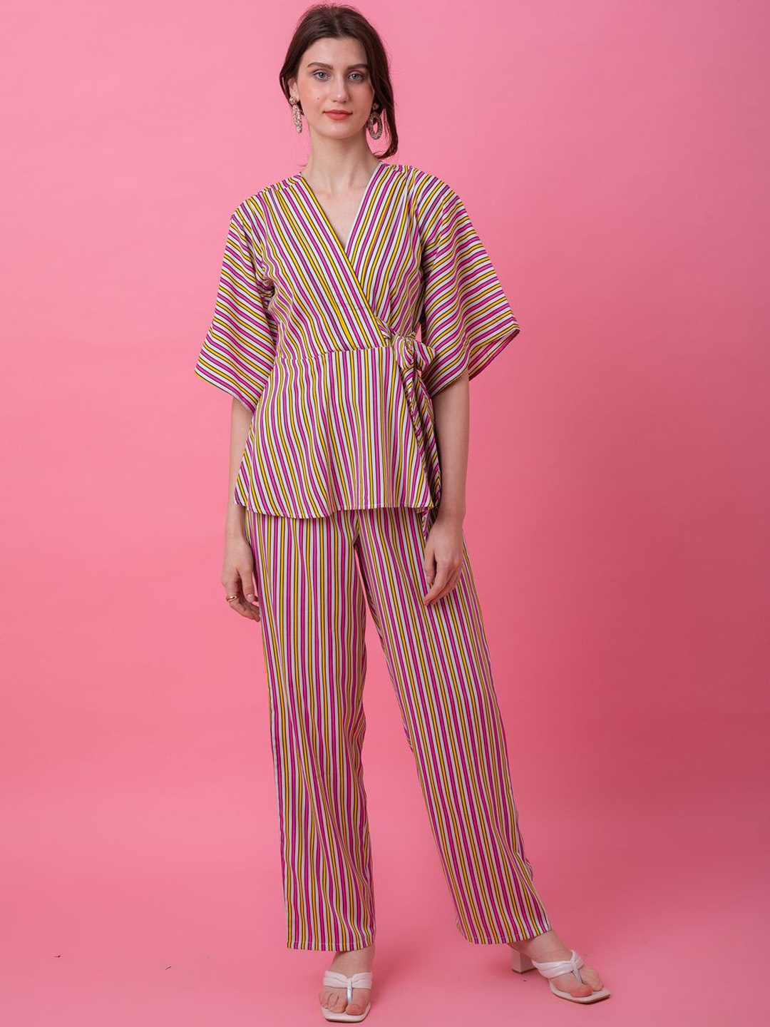 

Ezme Studio Striped Peplum Top With Trousers Co-Ords, Yellow