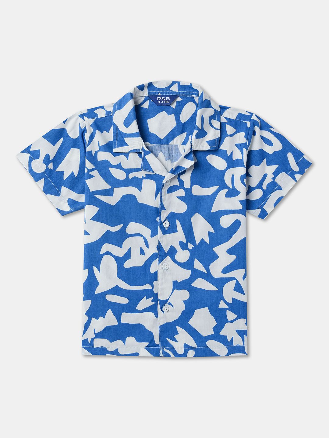 

R&B Boys Abstract Printed Spread Collar Casual Shirt, Blue