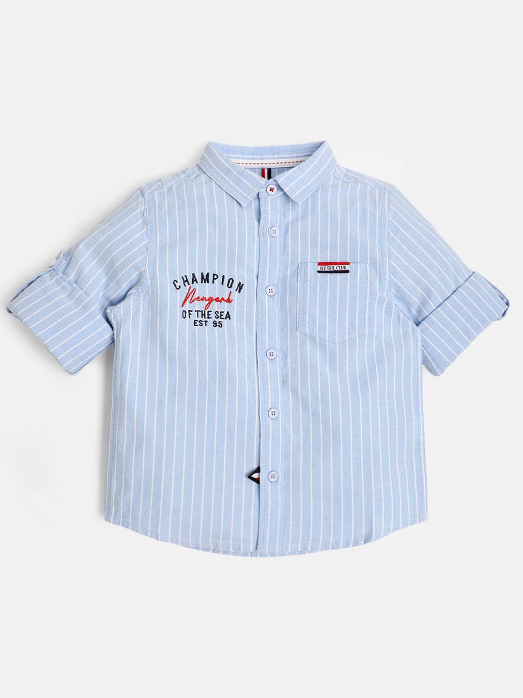 

R&B Boys Vertical Striped Spread Collar Casual Shirt, Blue