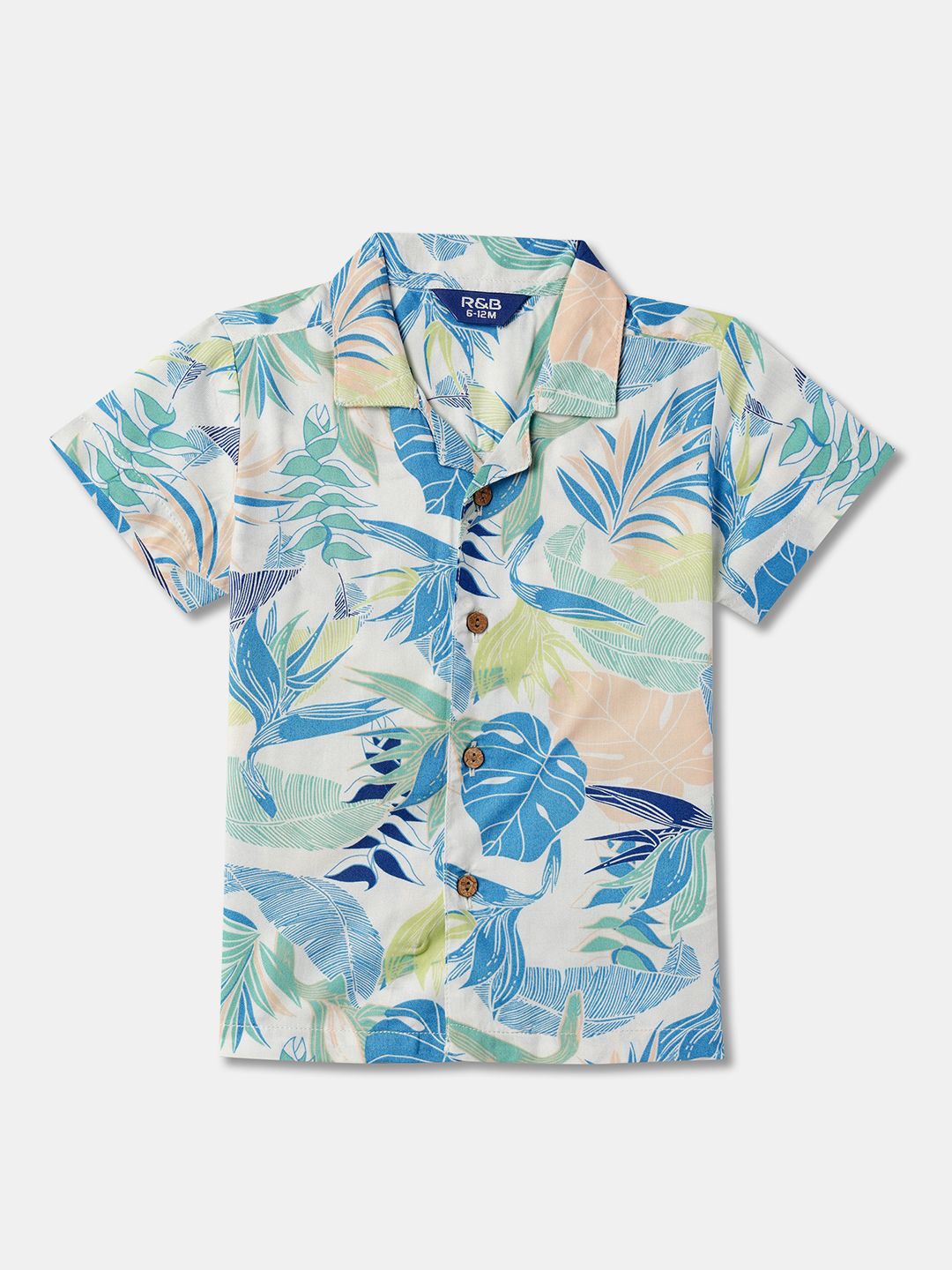 

R&B Boys Graphic Printed Spread Collar Casual Shirt, White