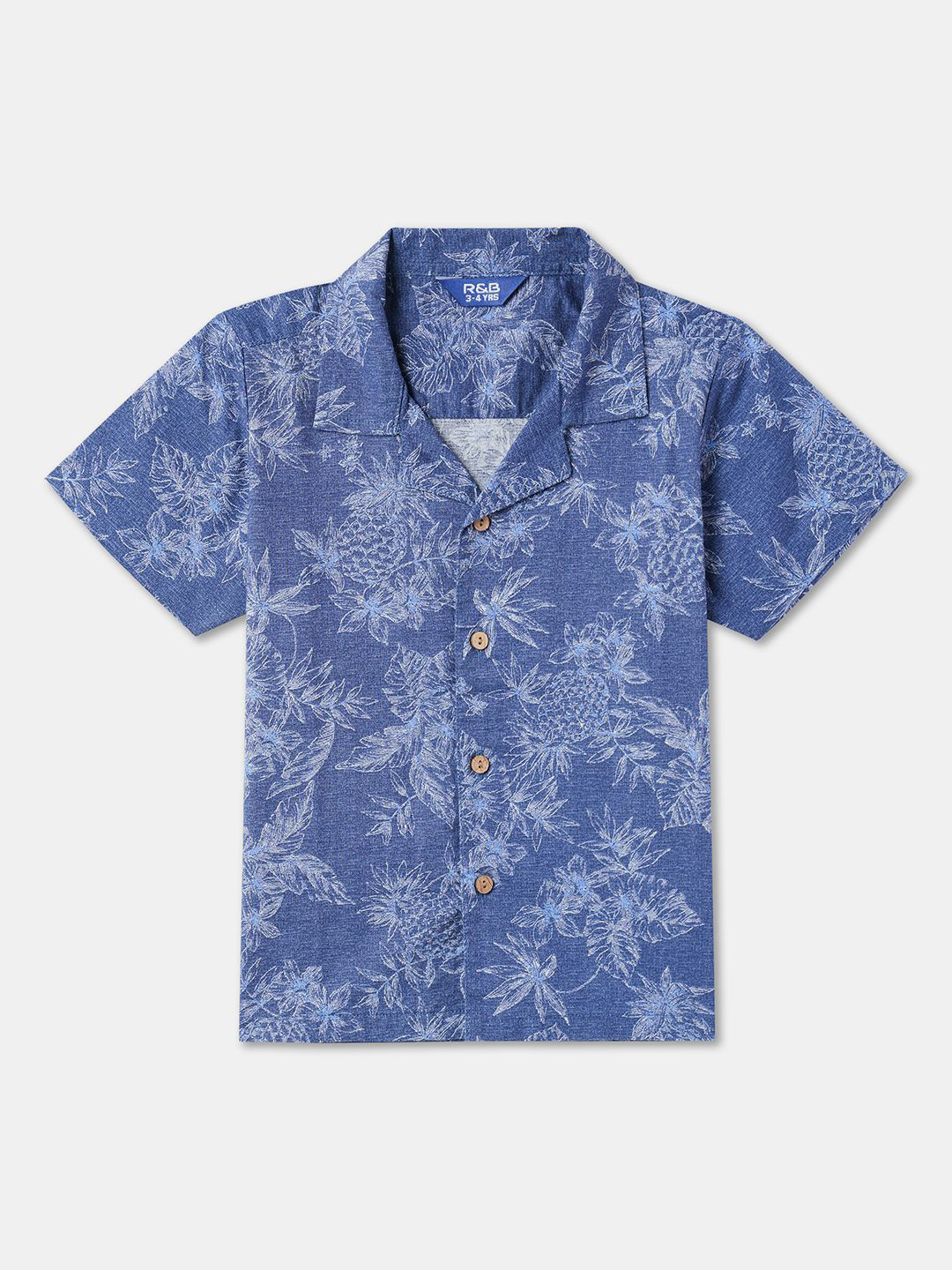

R&B Boys Graphic Printed Spread Collar Casual Shirt, Blue