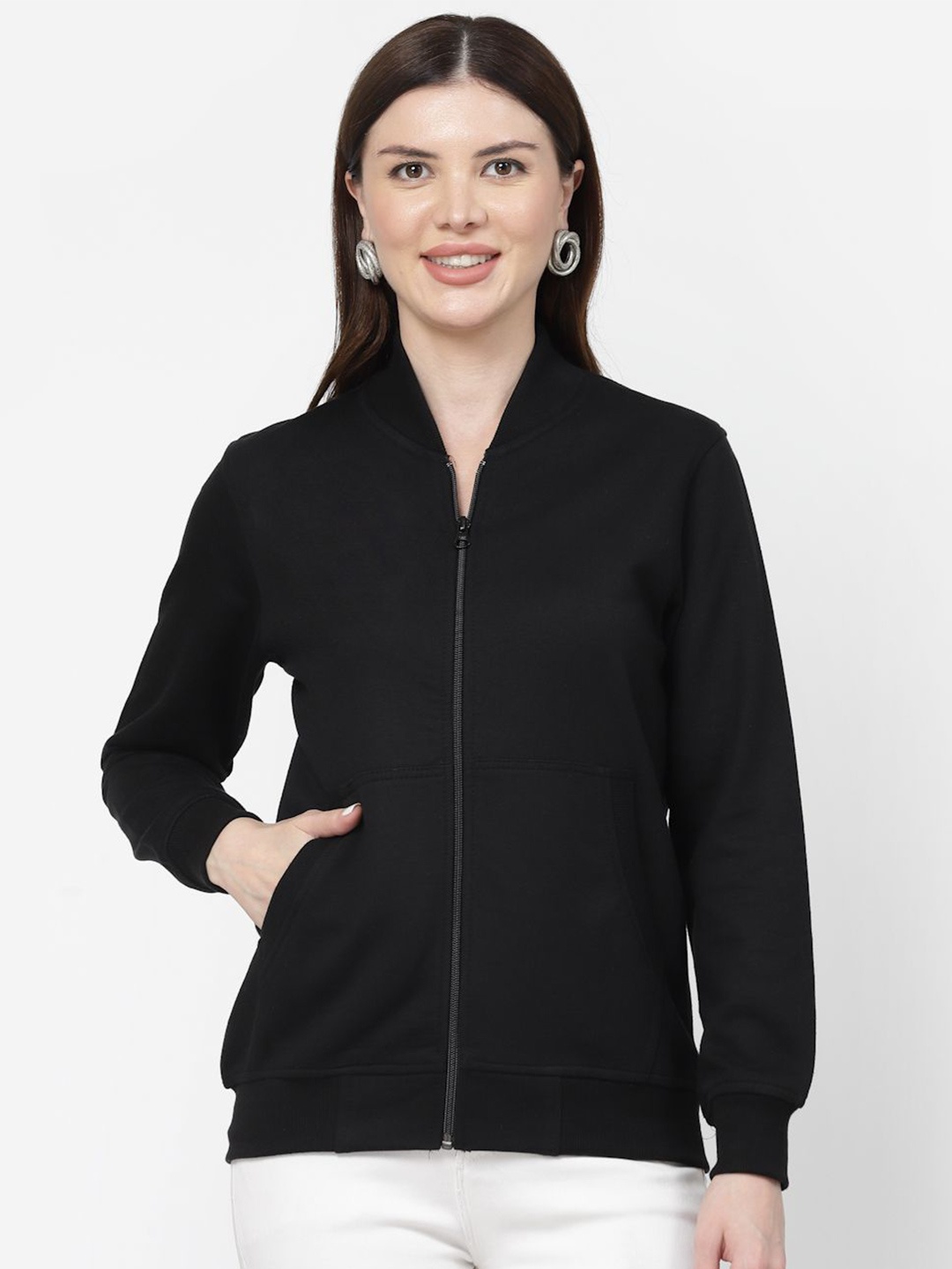 

Kalt Women Solid High Neck Sweatshirt, Black