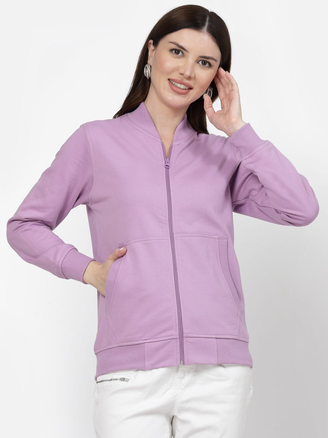 

Kalt Women Solid High Neck Sweatshirt, Lavender