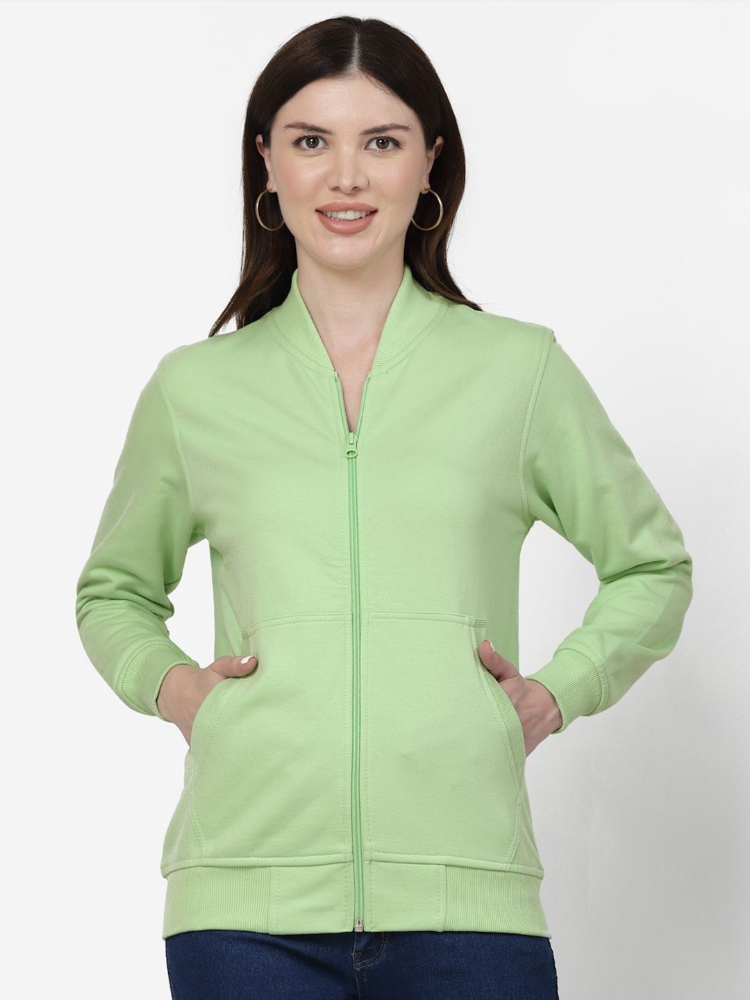 

Kalt Women Solid High Neck Sweatshirt, Lime green