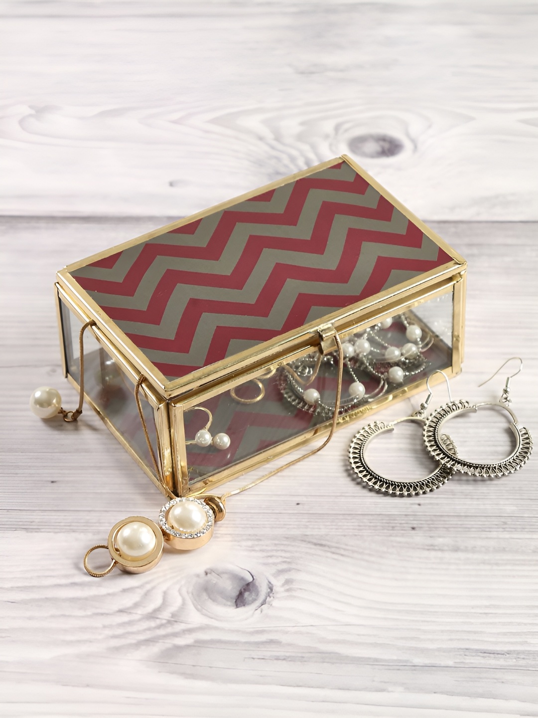 

India Circus by Krsnaa Mehta Red & Grey Geometric Printed Jewellery Organiser