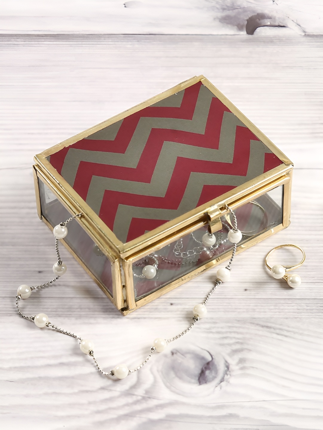 

India Circus by Krsnaa Mehta Red & Grey Geometric Printed Jewellery Organiser