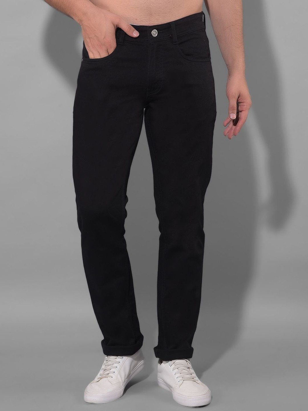 

COBB Men Mid-Rise Slash Knee Cotton Jeans, Black