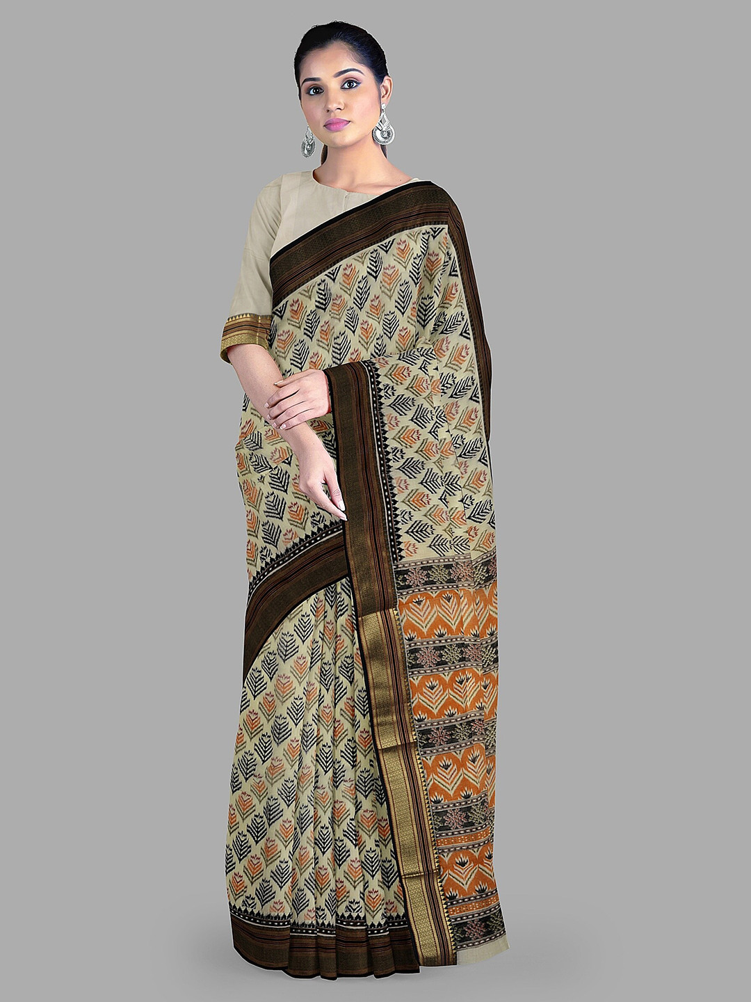 

The Chennai Silks Printed Gadwal Saree With Blouse Piece, Beige