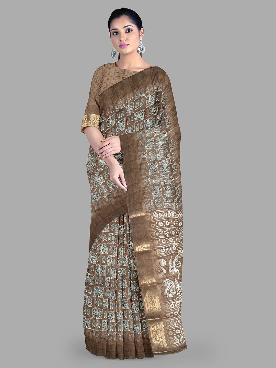 

The Chennai Silks Ethnic Motifs Zari Kota Saree, Brown