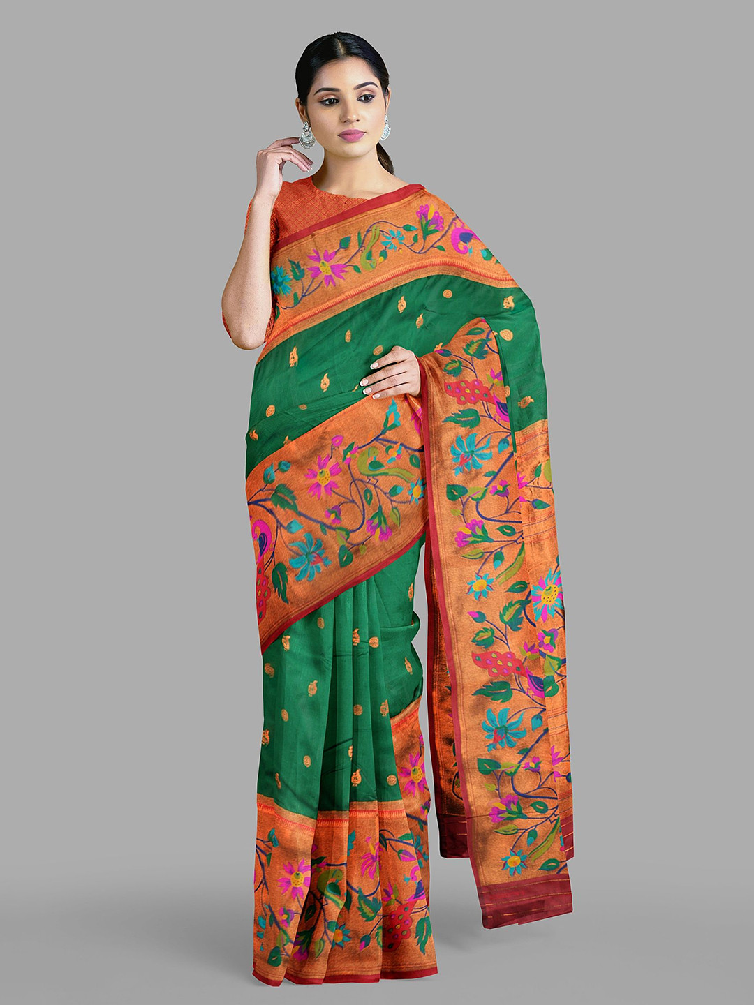 

The Chennai Silks Ethnic Motifs Zari Paithani Saree, Green