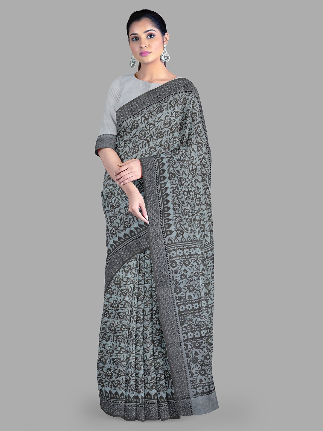 

The Chennai Silks Ethnic Motifs Gadwal Saree, Grey
