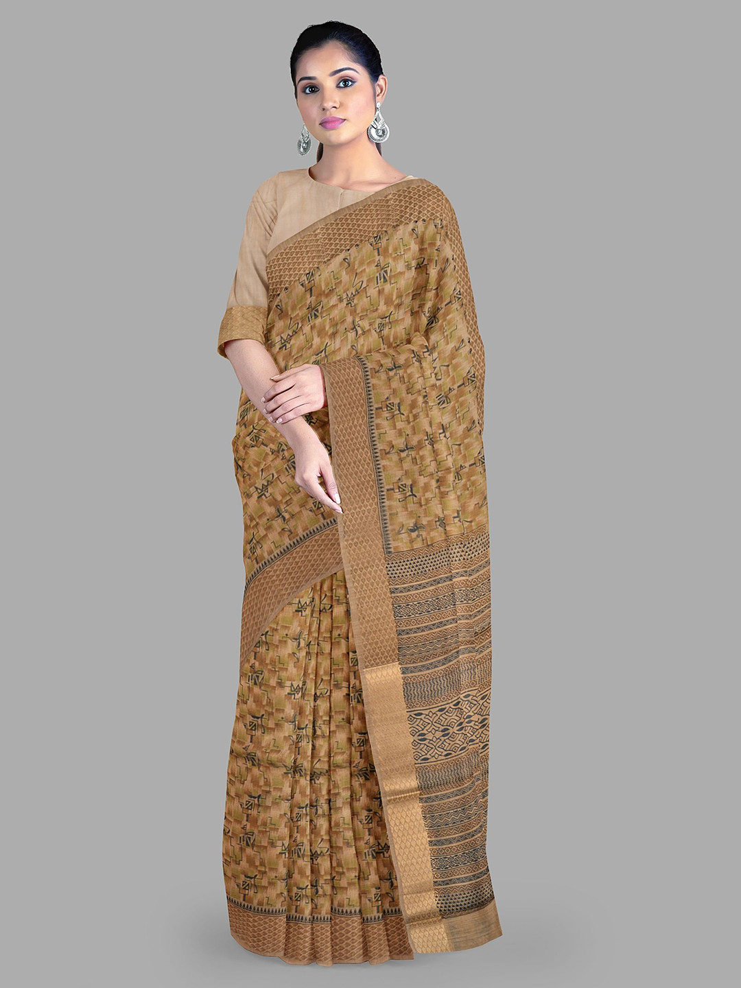 

The Chennai Silks Woven Design Zari Gadwal Saree, Brown