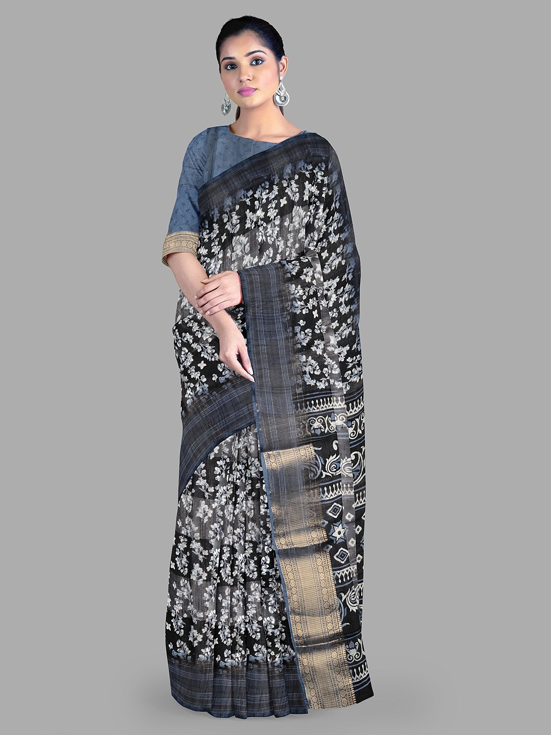 

The Chennai Silks Ethnic Motifs Zari Kota Saree, Black