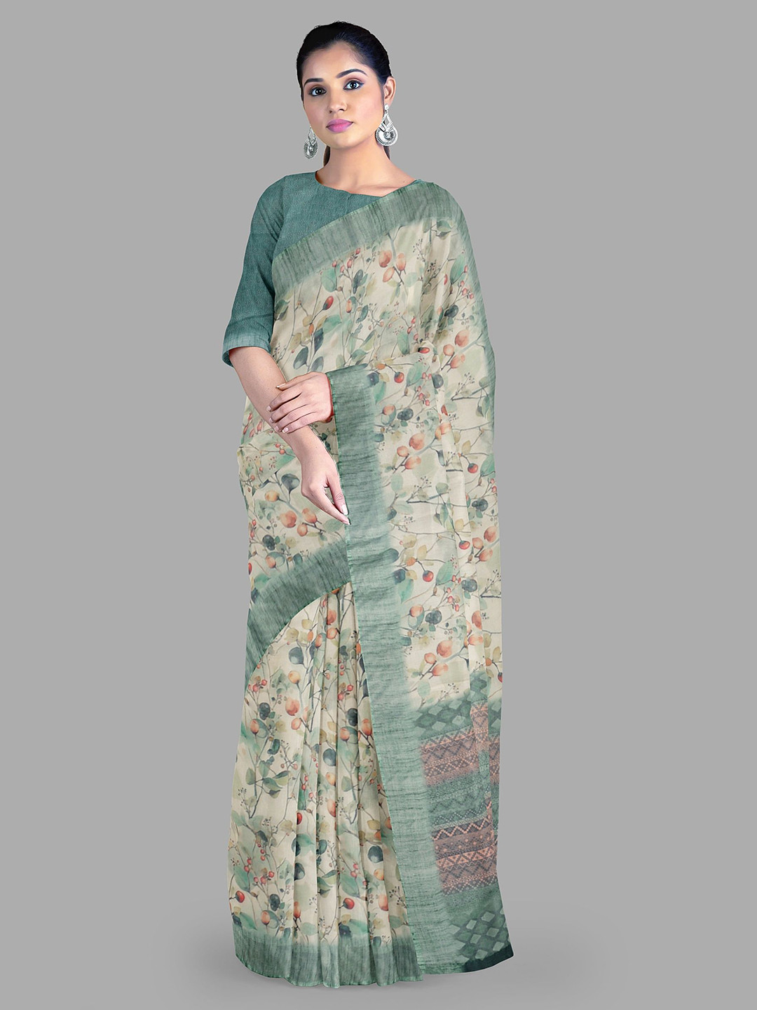 

The Chennai Silks Floral Fusion Saree, Off white