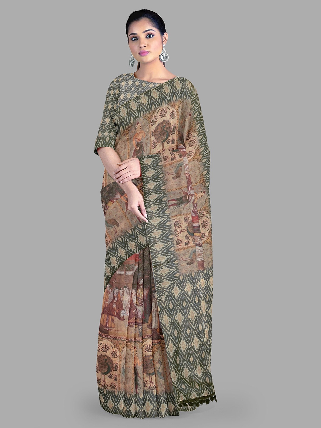 

The Chennai Silks Chanderi Printed Saree, Cream