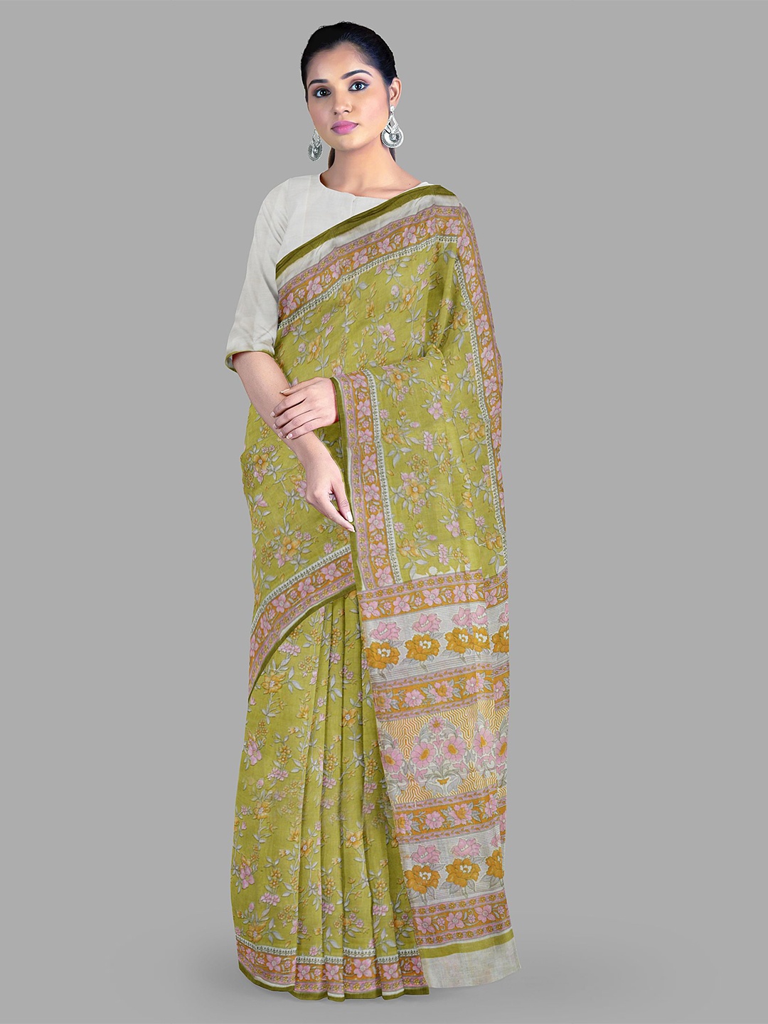 

The Chennai Silks Floral Fusion Banarasi Saree, Olive