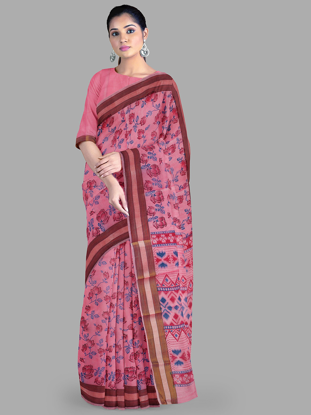 

The Chennai Silks Floral Zari Gadwal Saree, Pink
