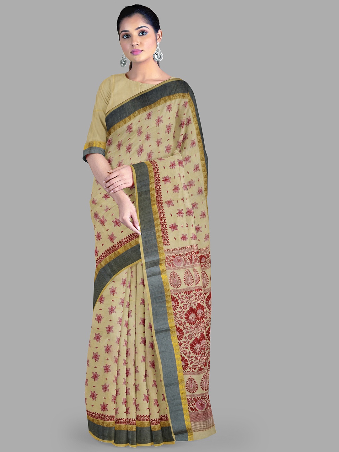 

The Chennai Silks Ethnic Motifs Gadwal Saree, Olive
