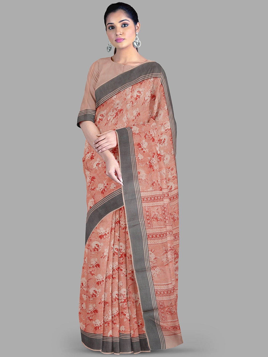 

The Chennai Silks Floral Gadwal Saree, Peach
