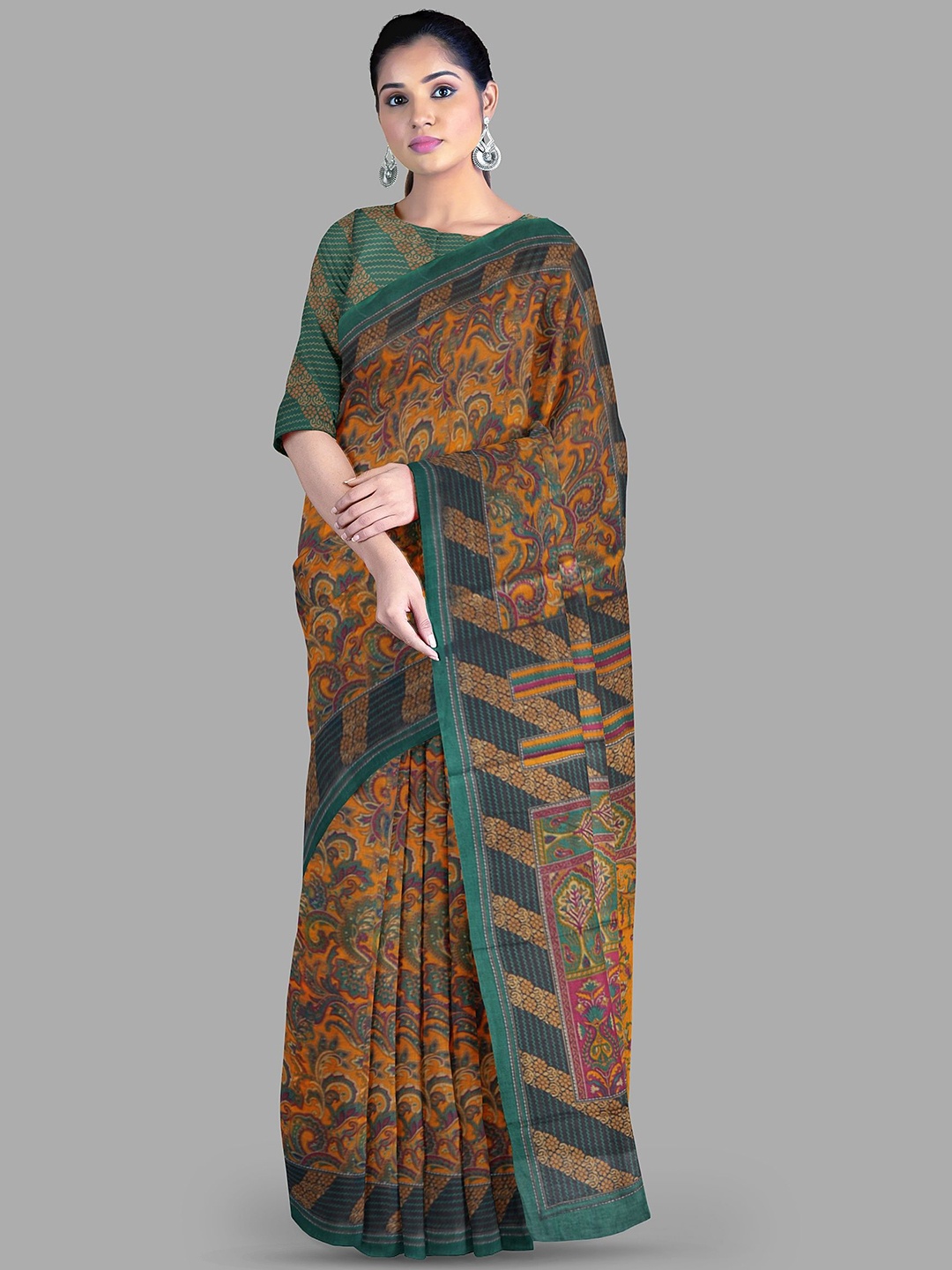 

The Chennai Silks Ethnic Motifs Pure Cotton Muga Saree, Yellow