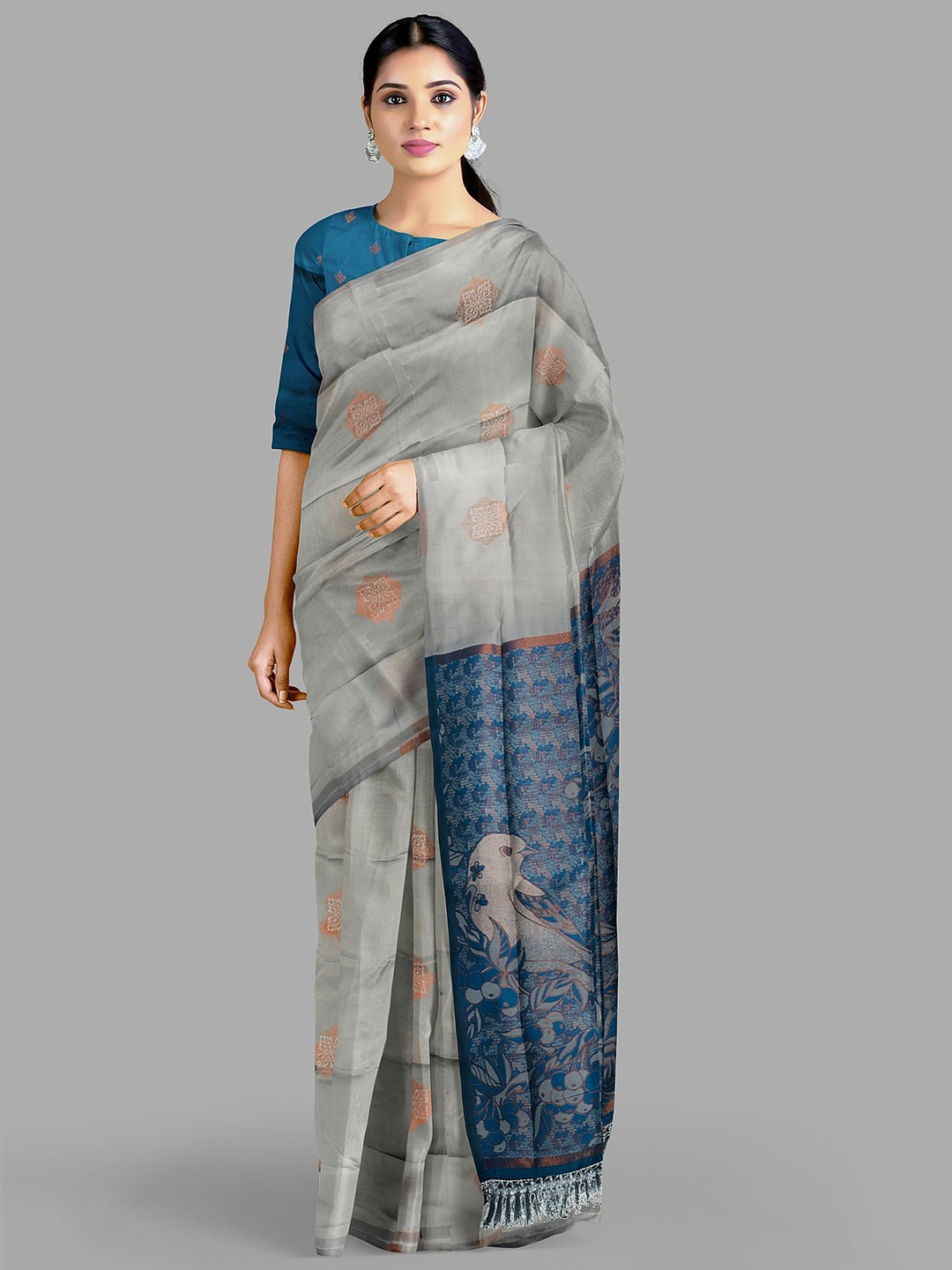 

The Chennai Silks Ethnic Motifs Kanjeevaram Saree, Grey