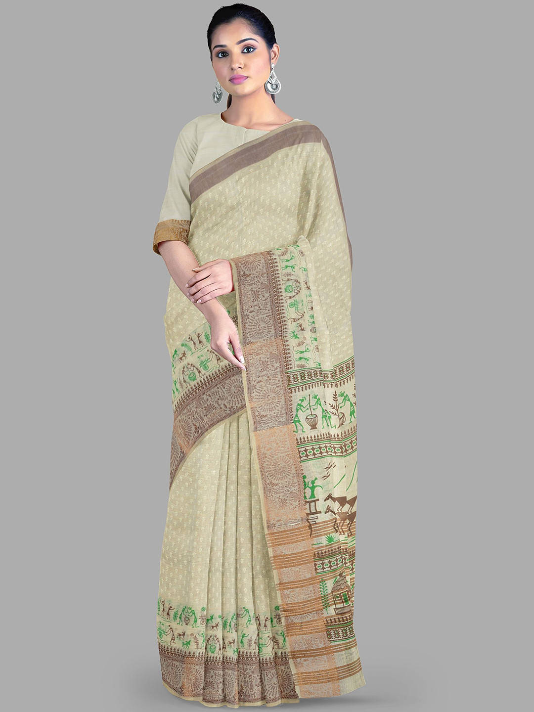 

The Chennai Silks Floral Gadwal Saree, Beige