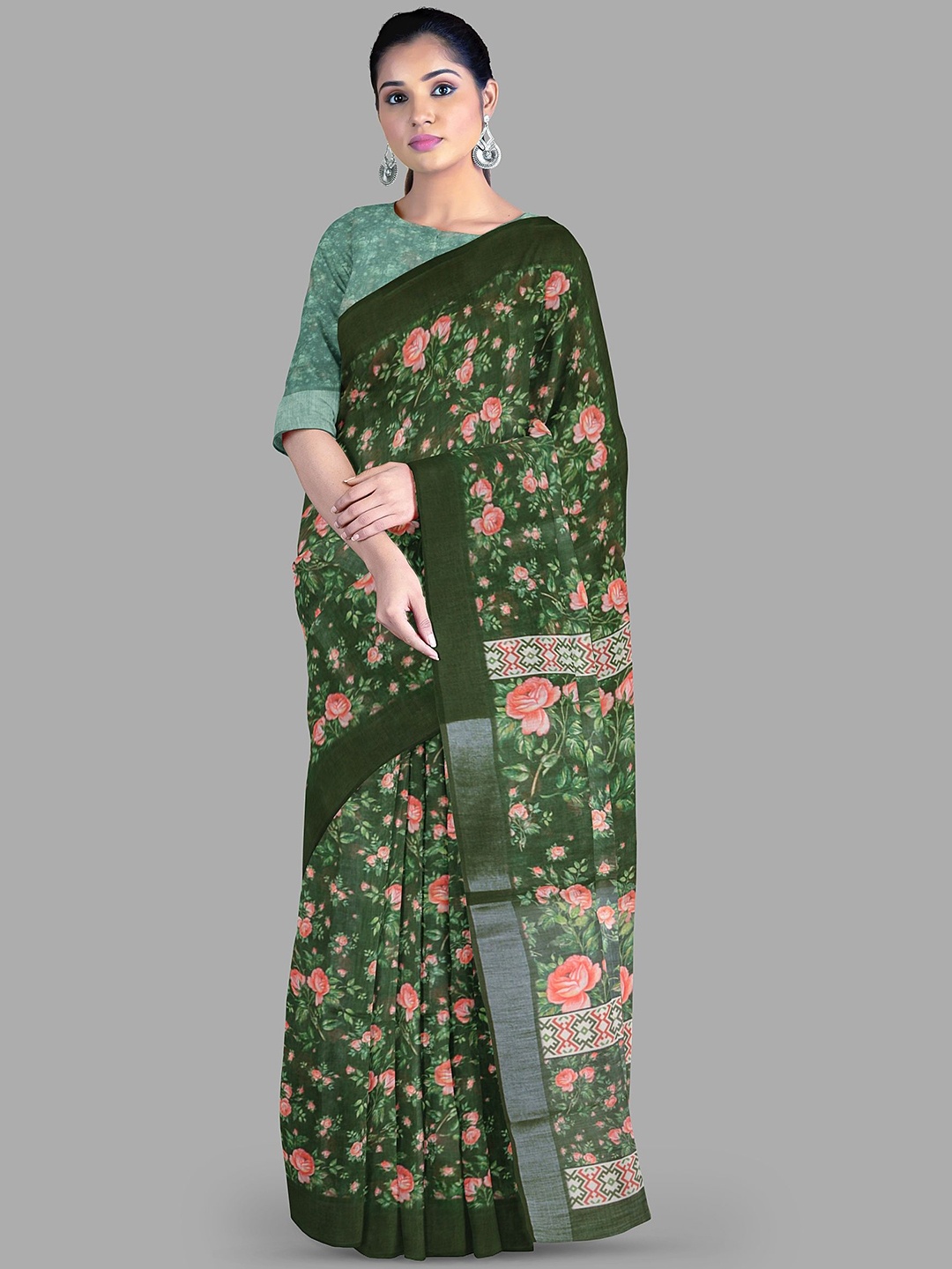 

The Chennai Silks Floral Zari Saree, Green