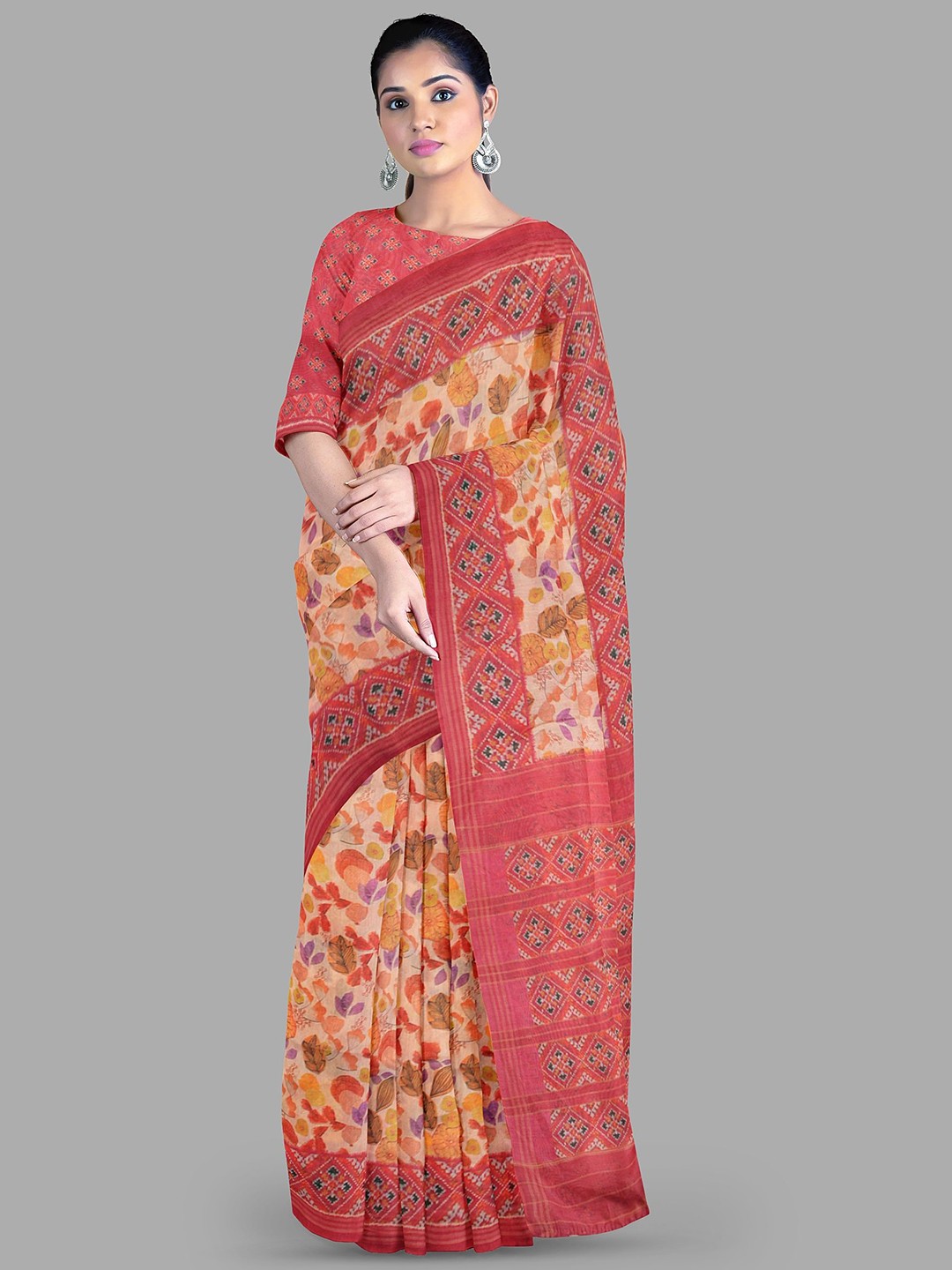 

The Chennai Silks Floral Chanderi Saree, Peach