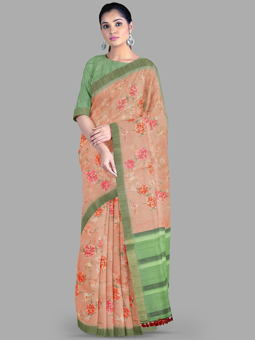 

The Chennai Silks Floral Bhagalpuri Saree, Peach