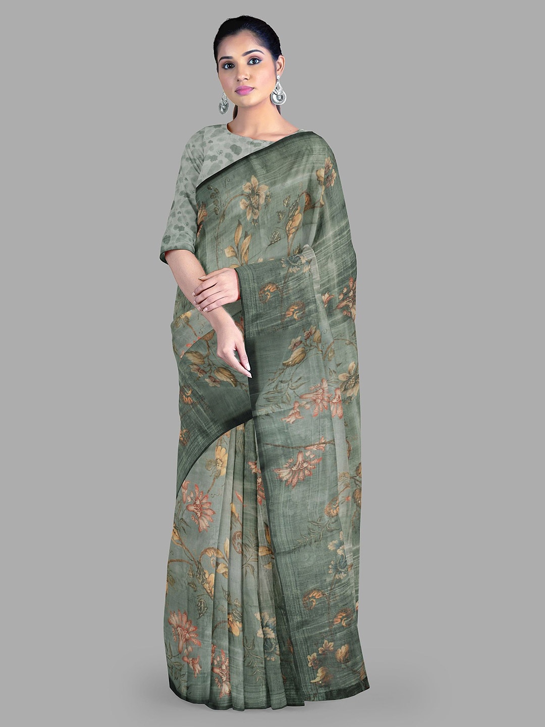 

The Chennai Silks Floral Saree, Grey