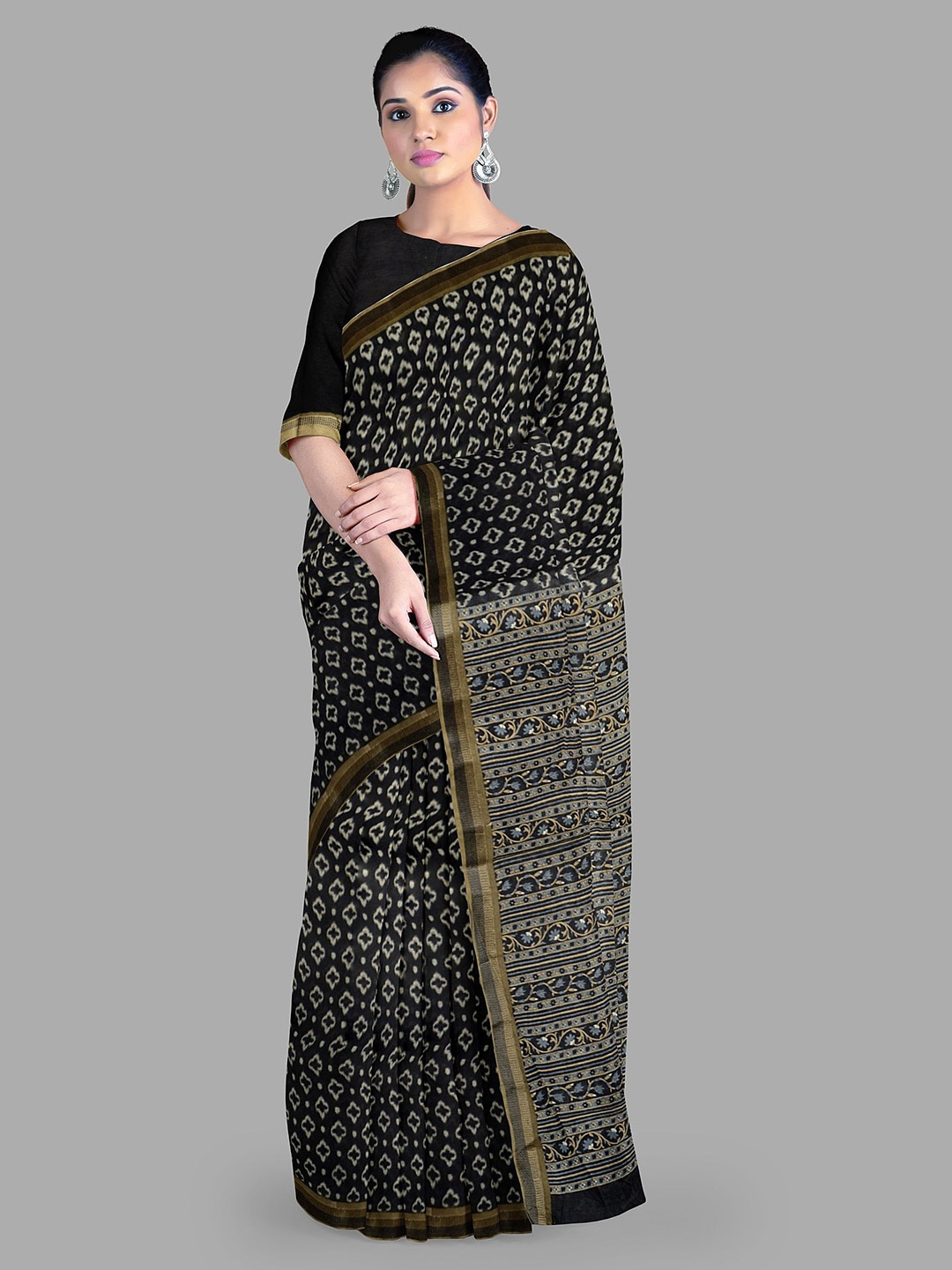 

The Chennai Silks Muga Ethnic Motif Pure Cotton Saree, Black