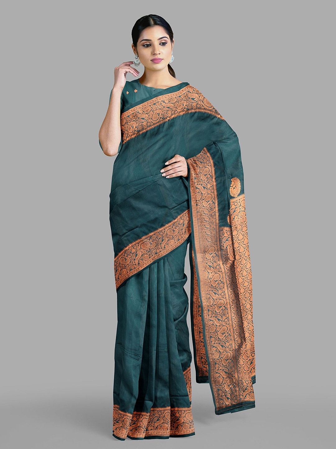 

The Chennai Silks Zari Ethnic Motif Kanjeevaram Saree, Green