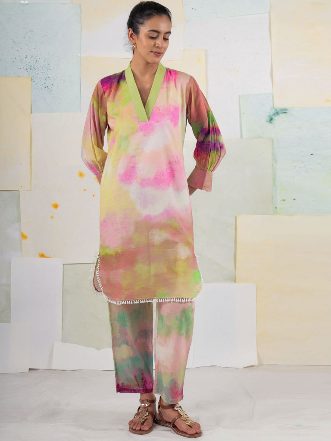 

BUTA BUTI Tie & Dye Printed Regular Pure Cotton Straight Kurta With Trousers, Pink