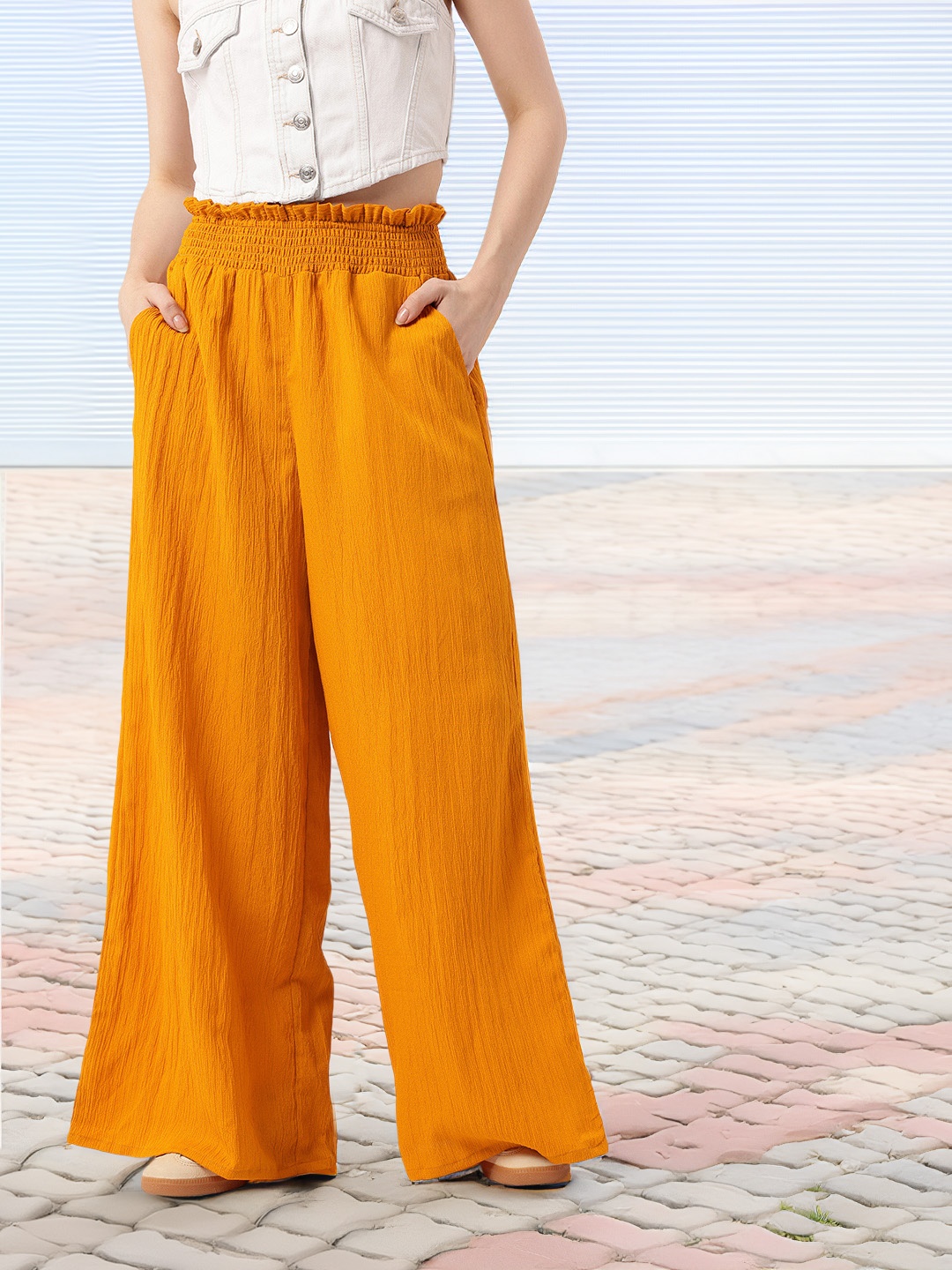 

Women Korean All-Day Ease Wide Leg Trousers, Mustard