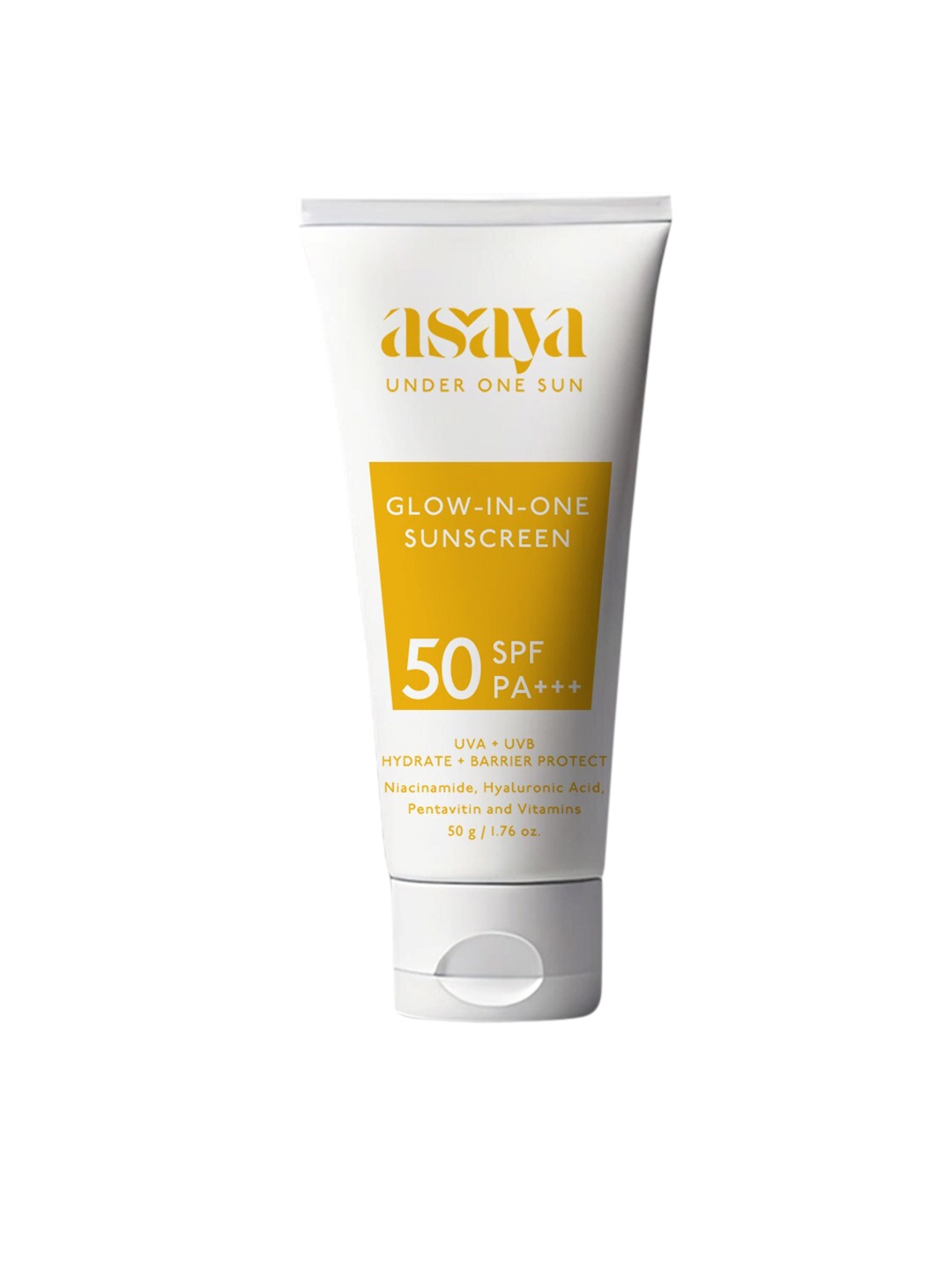 

Asaya Under One Sun Glow In One Sunscreen SPF 50 With Niacinamide - 50g, Yellow
