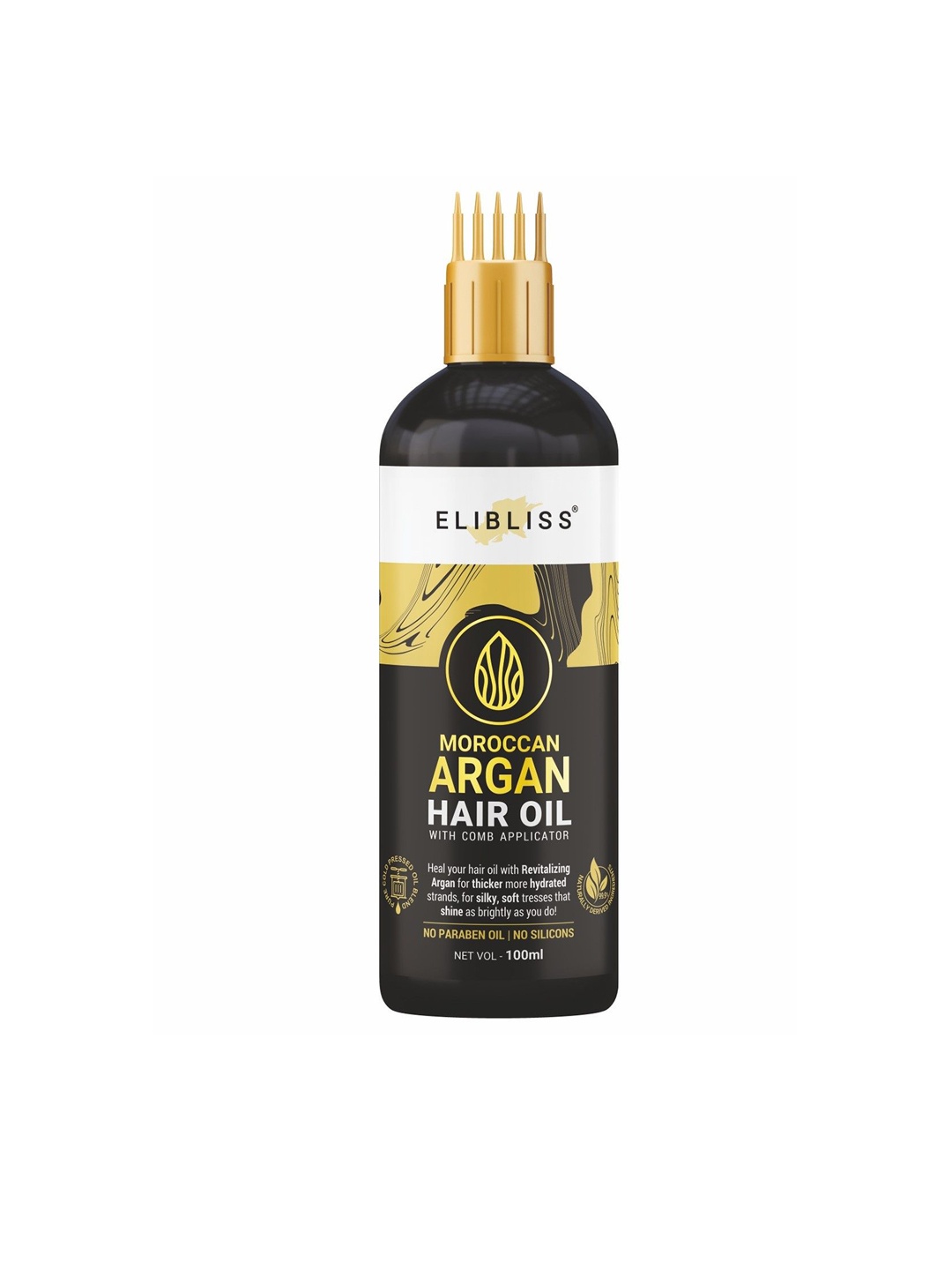 

ELIBLISS Moroccan Argan Hair Oil with Comb Applicator - 100 ml, Brown