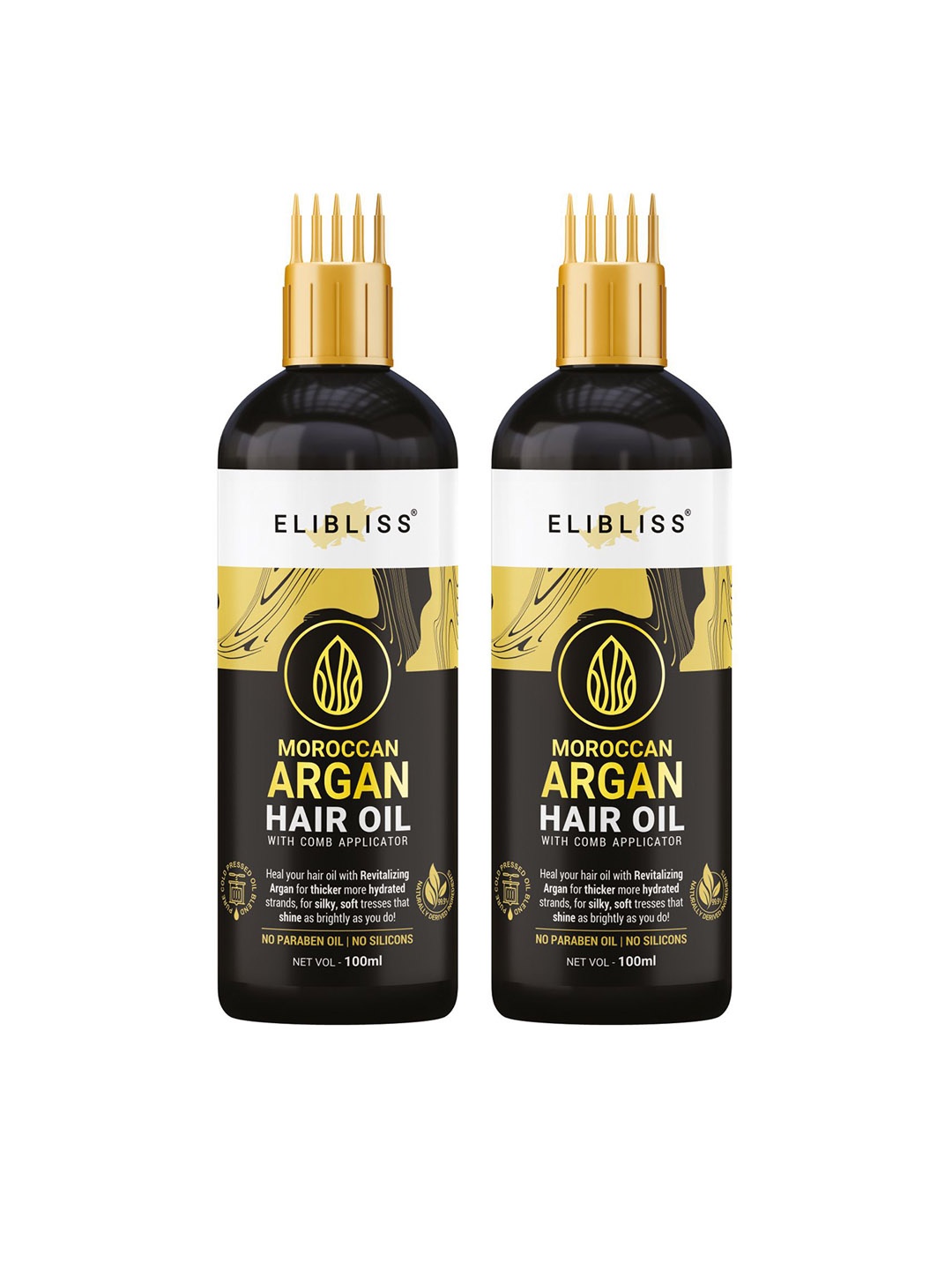 

ELIBLISS Set Of 2 Moroccan Argan Hair Oil With Coconut & Castor Oil - 100ml Each, Brown