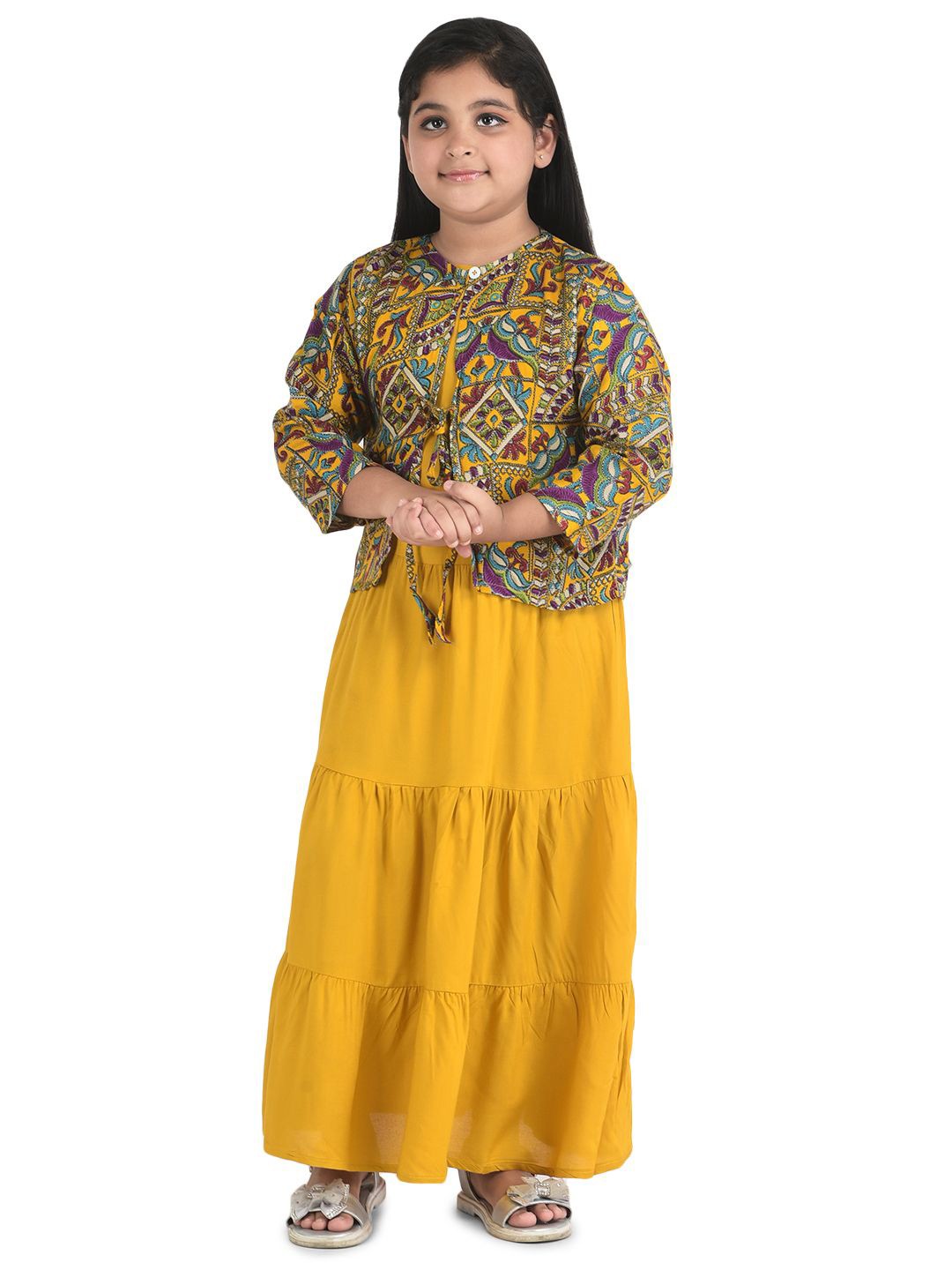 

Elendra jeans Printed Applique Cotton Maxi Dress, Yellow