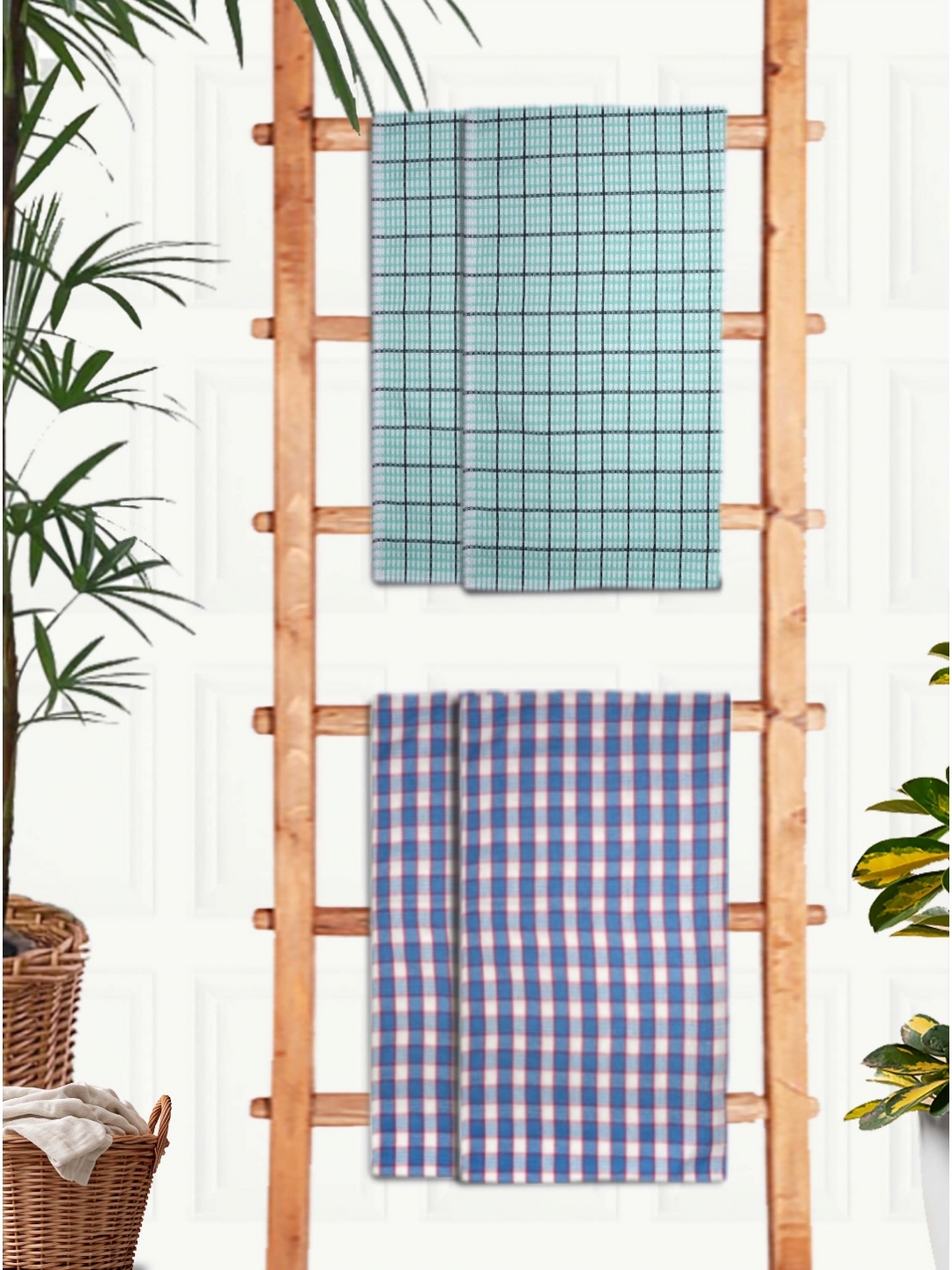

Athom Living Green & Blue 4 Printed Cotton 210 GSM Bath Towel