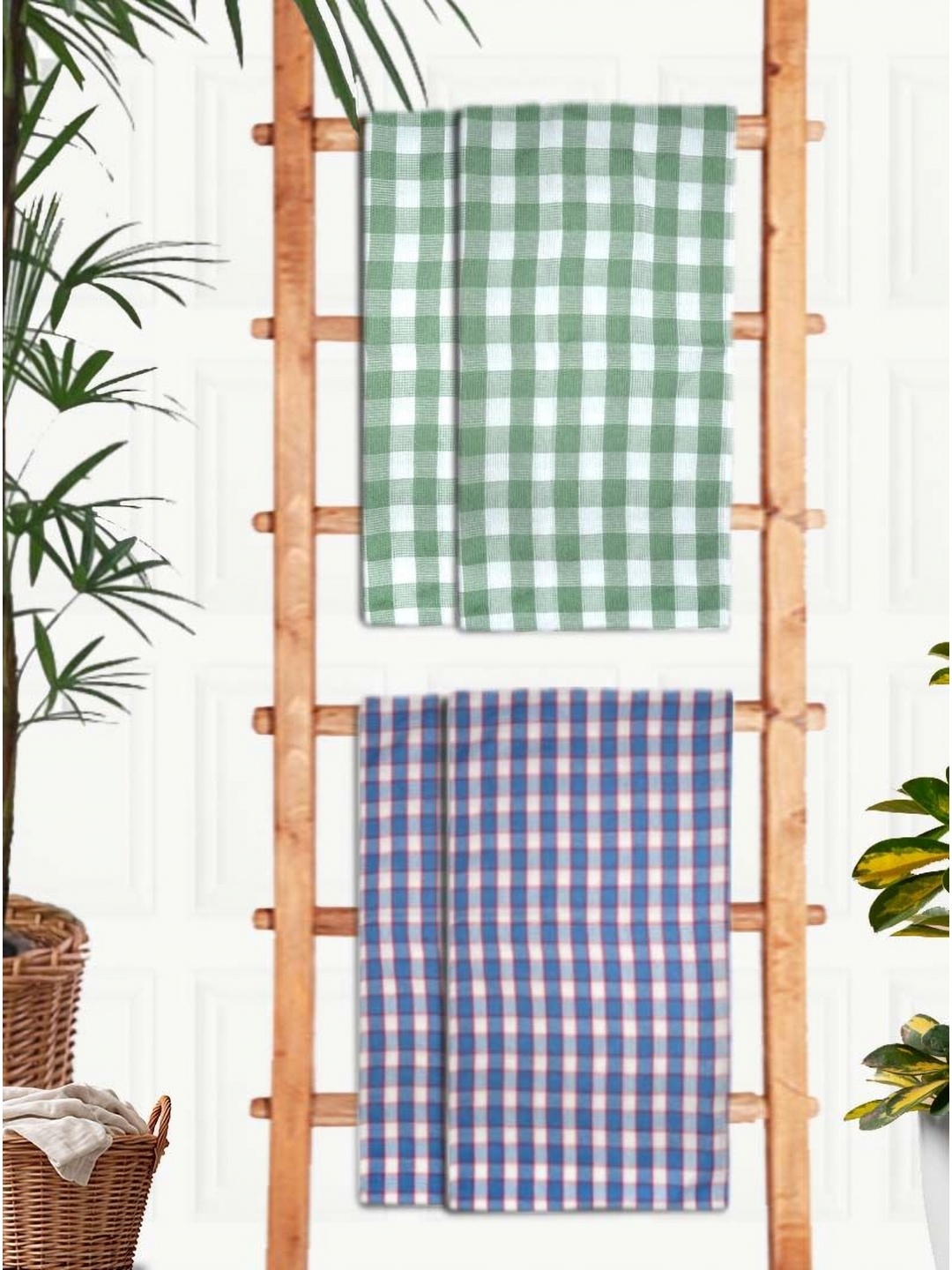 

Athom Living Green & Blue 4 Printed Cotton 210 GSM Bath Towel